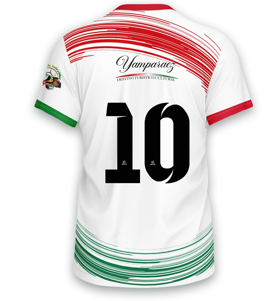 Camiseta de Futbol Blanco con lineas rojas y verde - Imagen 3