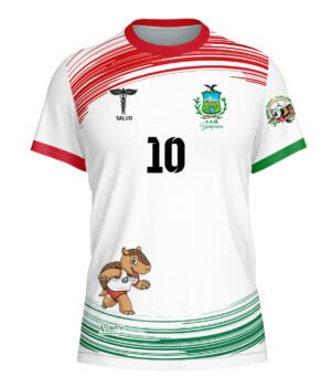 Camiseta de Futbol Blanco con lineas rojas y verde