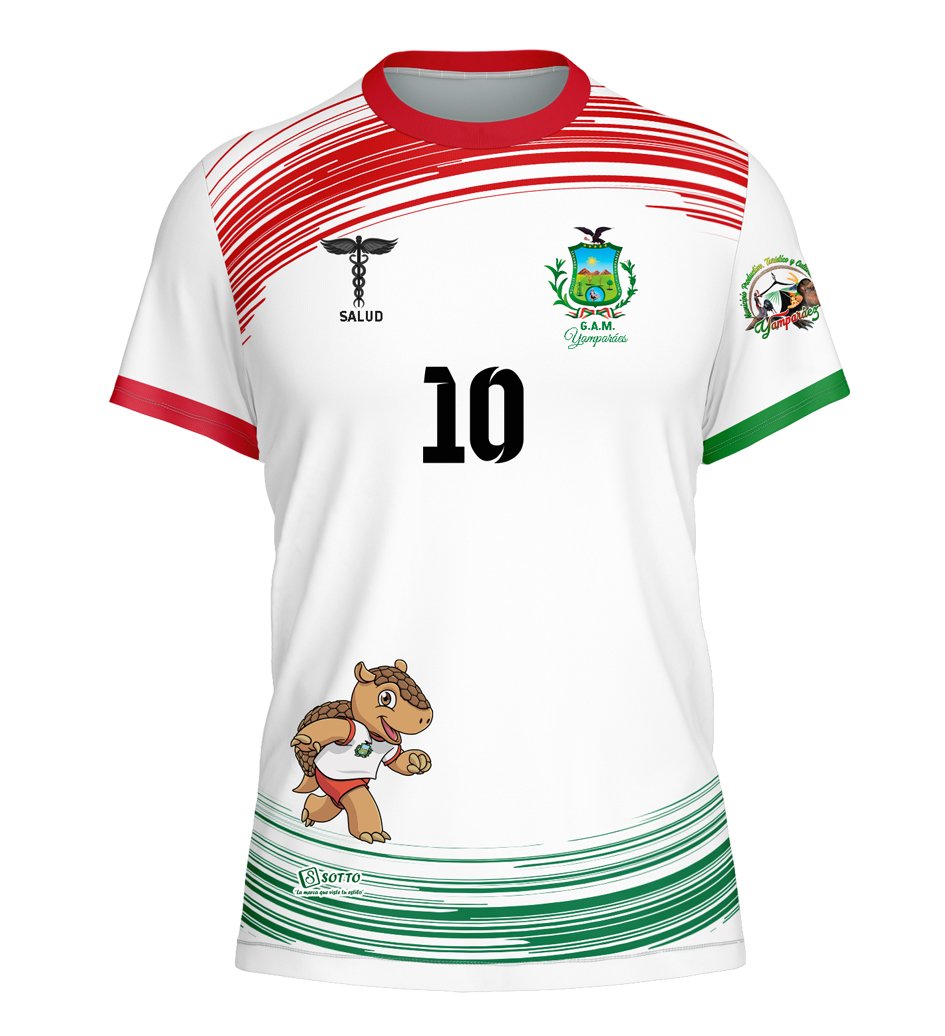 Camiseta de Futbol Blanco con lineas rojas y verde